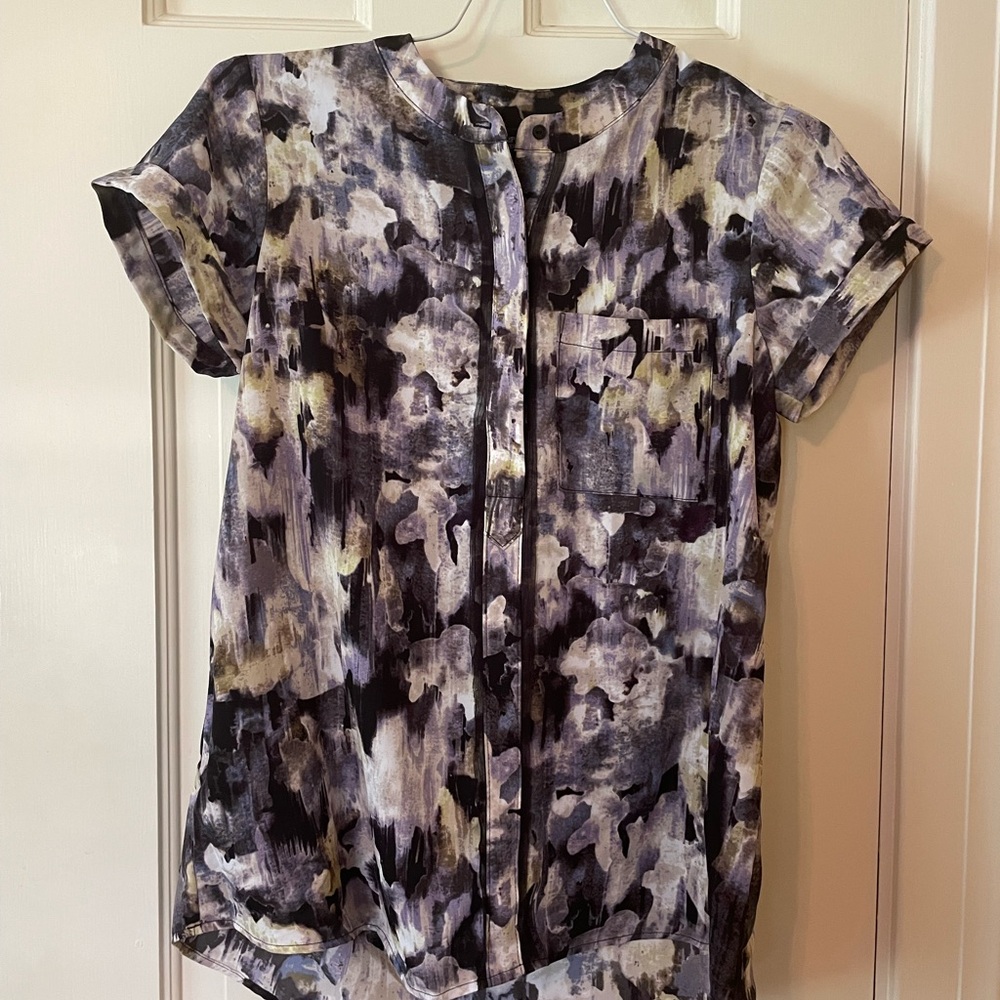 Simply Vera Vera Wang Black and White Short Sleeve Button Down Shirt